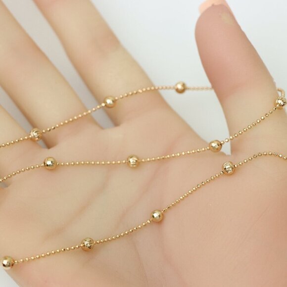 "Beaded Ball Chain Rose Gold Necklace, XPNL0184 - Picture 5 of 13